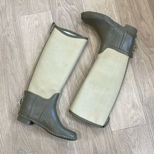 ORVIS Cream and Green Knee High Rubber and Canvas Boots Size 9